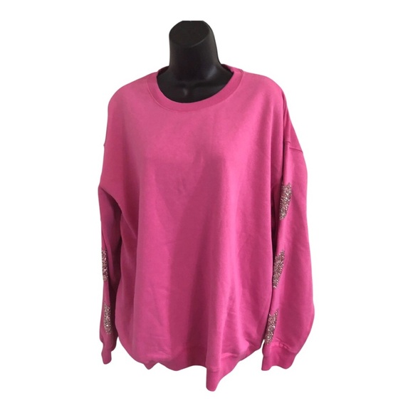 heart shaped glitter patch embroidered sleeves pink sweatshirt size XL brand new - Picture 6 of 14